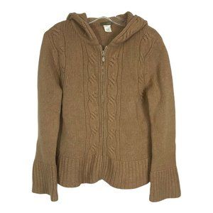 J Crew Womens Sweater Size S Small Tan Full Zip Hooded 100% Wool Long Sleeve